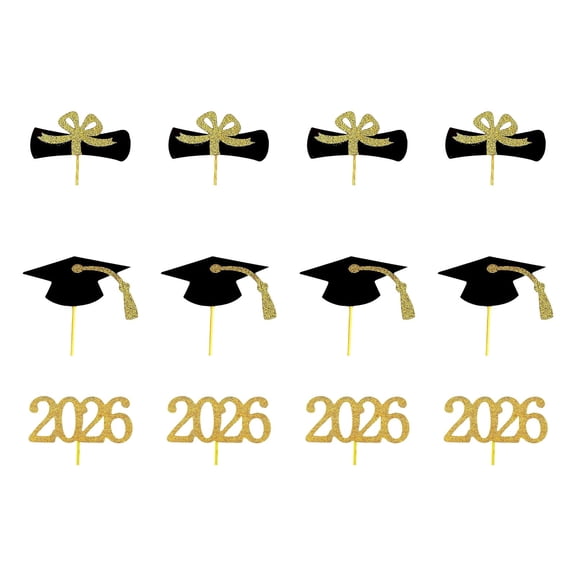 2026 Graduation Cupcake Toppers,12 Pcs Graduation Cap Topper,Graduation Cap,Graduation Party Supplies,Senior 2026,Grad Cap Decorations,Food/Appetizer Picks for Graduation Party Mini Cake Decorations