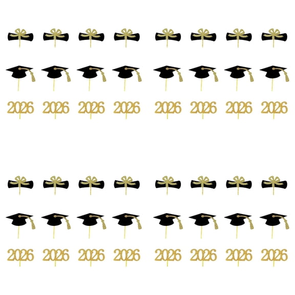 2026 Graduation Cupcake Toppers 48PCS, Food Picks with Grad Cap & Diploma, Mini Cake Decorations for Graduation Party Supplies