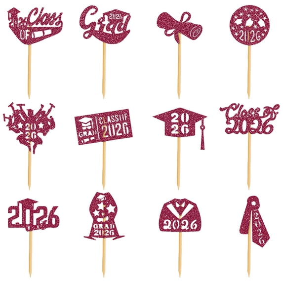 2026 Graduation Cupcake Toppers, Glitter Class of 2026 Grad Cap Diploma Cupcake Picks, 2026 Graduation Theme Party Cake Decorations, Graduation Party Decorations, Pink