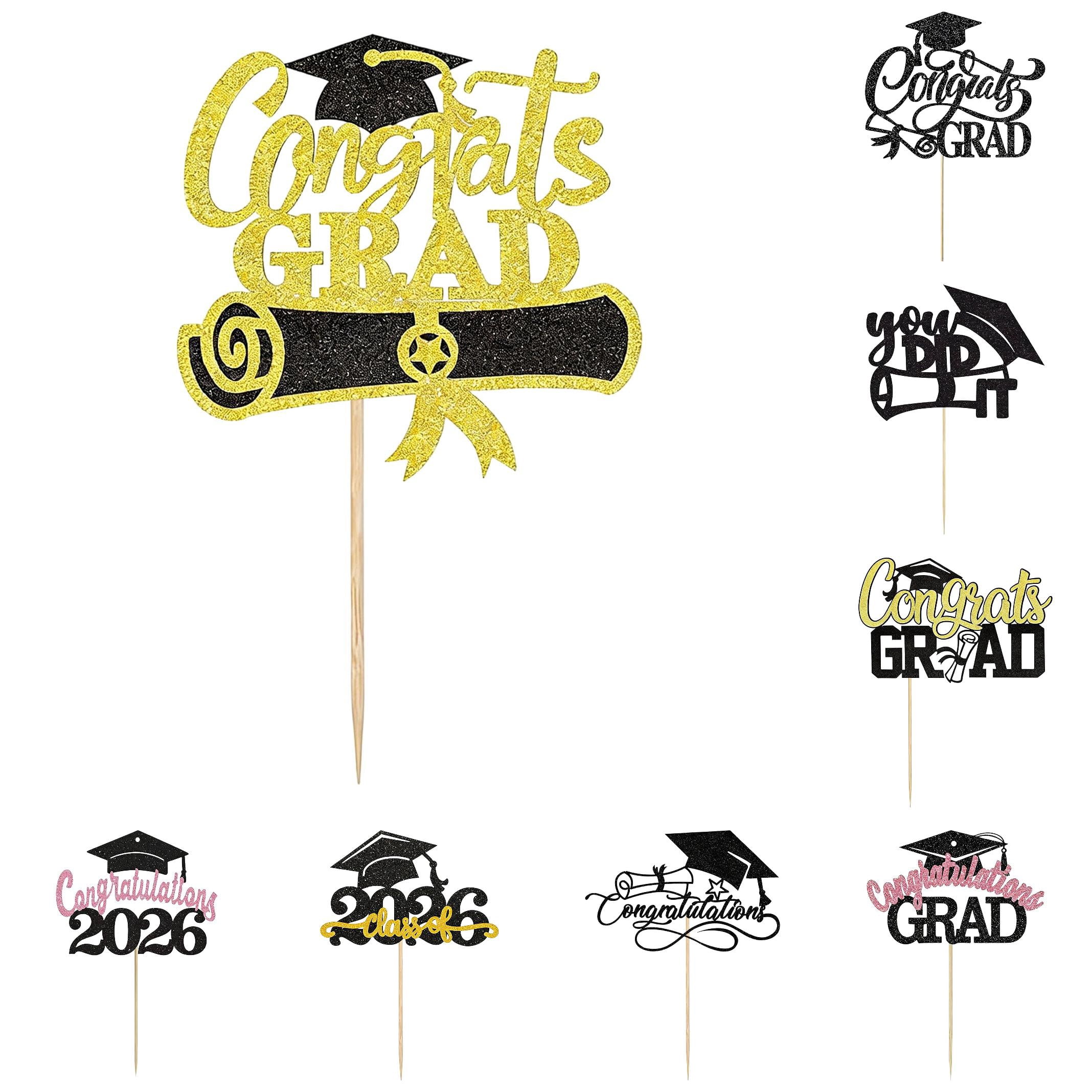 2026 Graduation Cupcake Toppers, Graduation Decorations Class of 2026 Cupcake Topper Graduation Party Decorations Supplies Class of 2026 Congrats Grad Cap Diploma(9PCS)