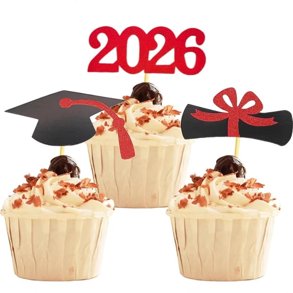 2026 Graduation Cupcake toppers, 12 PCS Food/Appetizer Picks for Graduation Party Mini Cake Decorations, Diploma, 2026, Grad Cap Set 12 Pieces