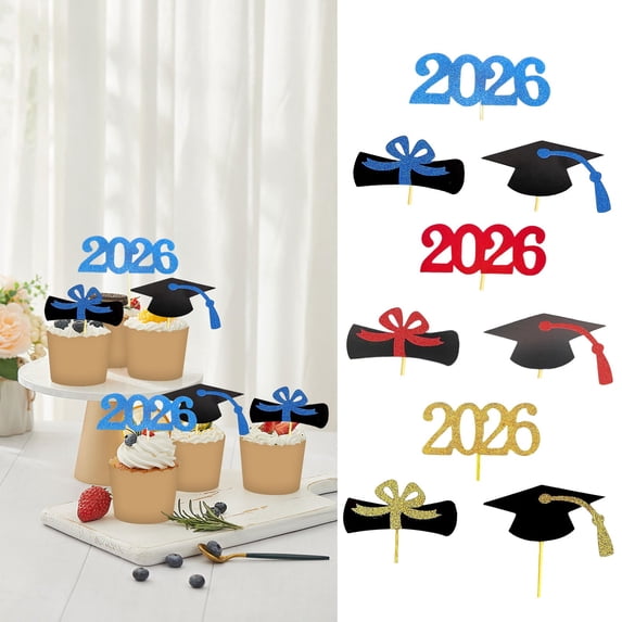 2026 Graduation Cupcake toppers, 36 PCS Food/Appetizer Picks for Graduation Party Mini Cake Decorations, Diploma, 2026, Grad Cap Set 36 Pieces