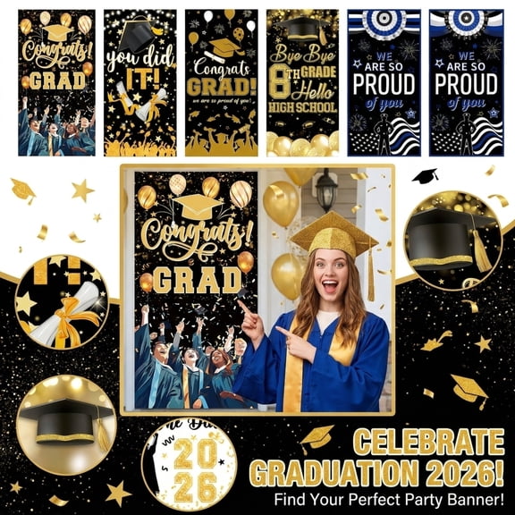 2026 Graduation Decor, Graduation Party Backdrop, Polyester Banner With Custom Design, Indoor Outdoor Decoration, 8x6ft Size
