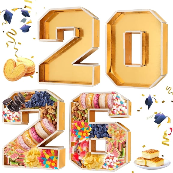 2026 Graduation Decorations - 10" 2026 Number Serving Tray, 2026 Numbers Charcuterie Board Box, Graduation Centerpieces Fillable Tray Gold