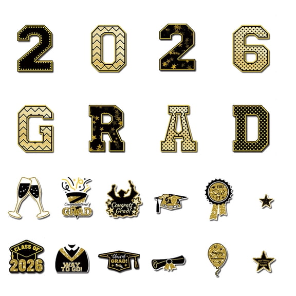 2026 Graduation Decorations, Black Gold Star Accents, Car Decals, Graduation Party, Locker Fridge Ornament, Celebration Gatherings, Bulk Set