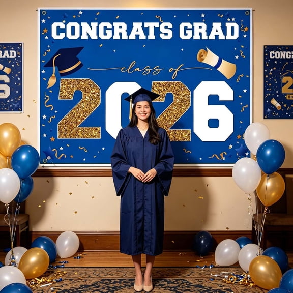 2026 Graduation Decorations Class of 2026 Congrats Grad Banner Polyester Fabric for Party Ceremony Workspace Events Home Wall Door Hanging Open House Photo Booth Table Centerpieces