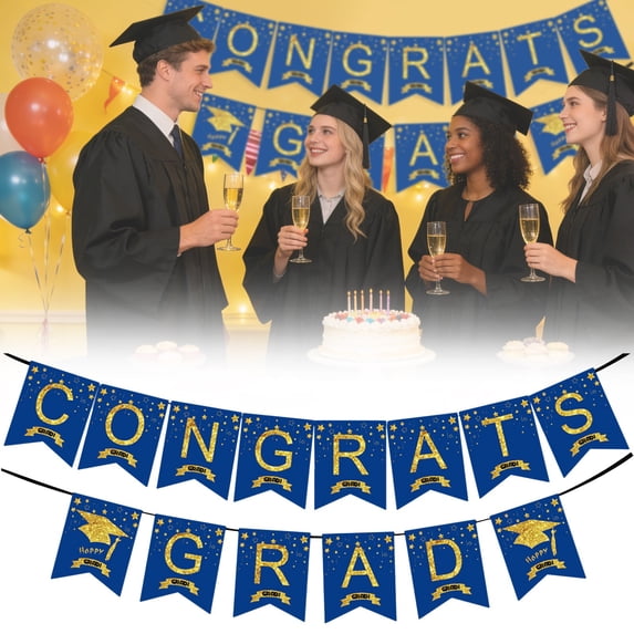 2026 Graduation Decorations Congrats Grad Banner, 2026 graduations party decorations Graduation Banners Congrats Grad Banner for Congratulation Graduations Party Supplies, School, Home (Gold&Blue)