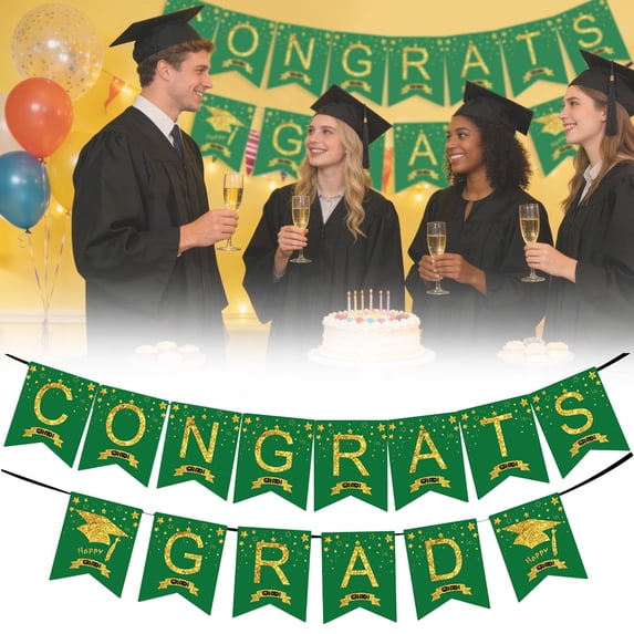 2026 Graduation Decorations Congrats Grad Banner, 2026 graduations party decorations Graduation Banners Congrats Grad Banner for Congratulation Graduations Party Supplies, School, Home (Gold&Green)