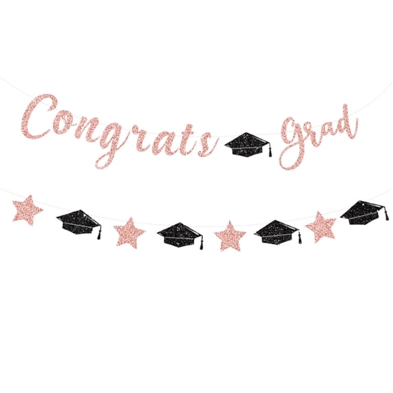 2026 Graduation Decorations Congrats Grad Pink Glitter Banner-Graduate Party Decorations