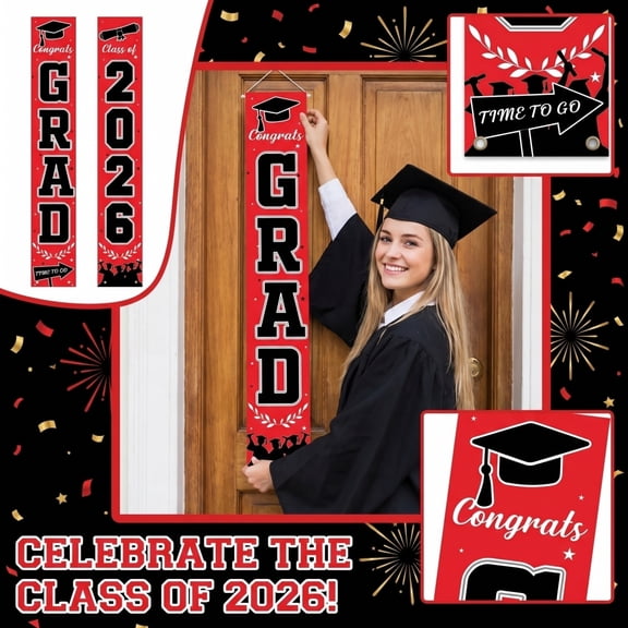 2026 Graduation Decorations, Graduation Banner Class of 2026, Hanging Congratulations/Congrats Grad Banner for Door and Porch, Party Decor
