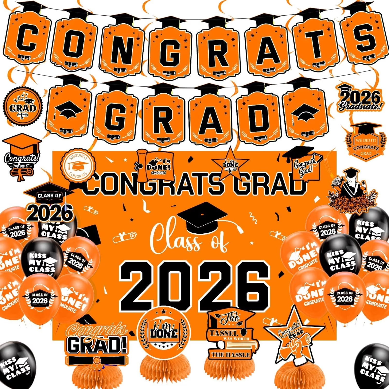 2026 Graduation Decorations, Graduation Party Decorations, Congrats Banner, Class of 2026 Banner, Graduation Balloons, Grad Cap Decorations, Photo Props for Photo Booth, 12 In, 32