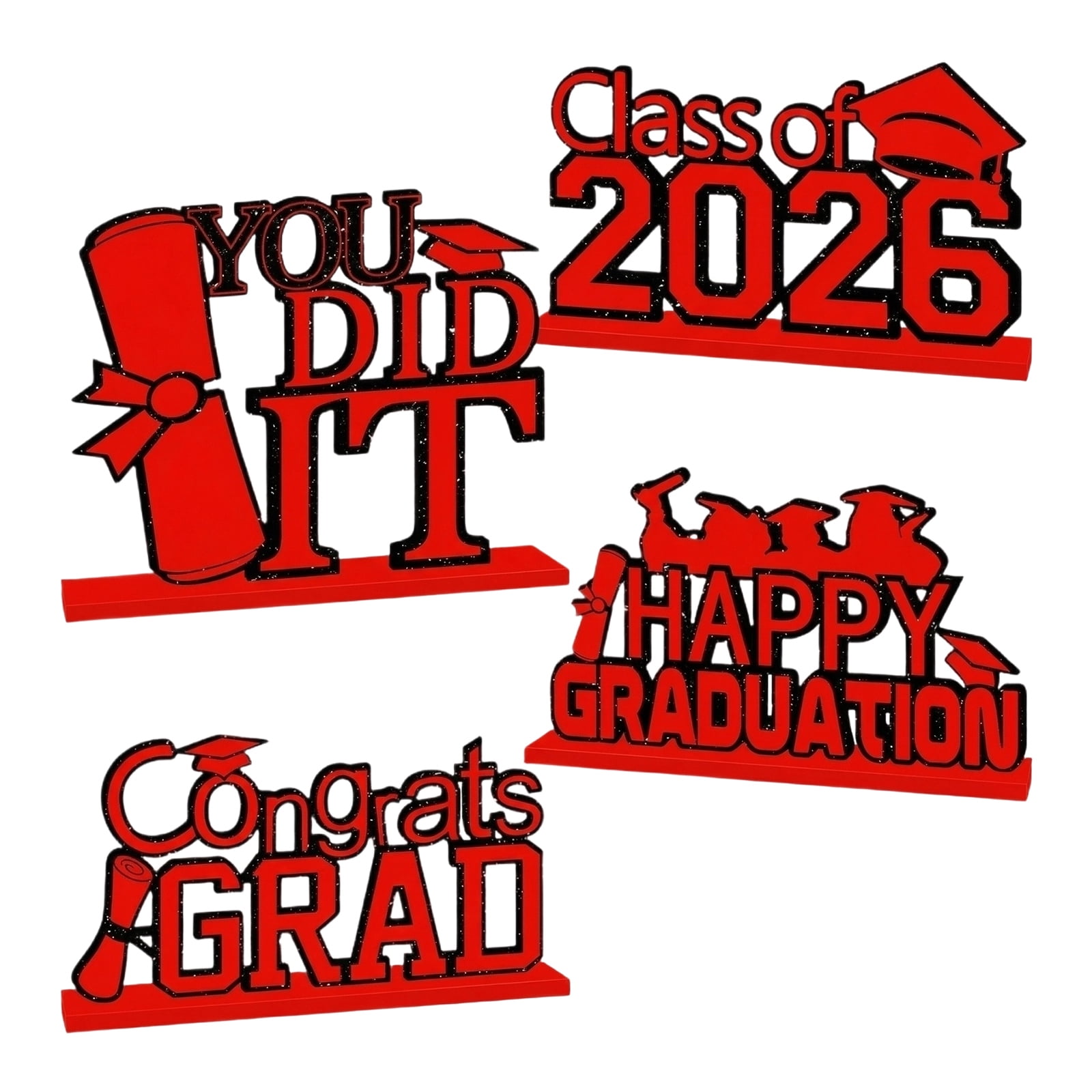 2026 Graduation Decorations Graduation Party Decorations | Durable Wooden Table Centerpieces | Class of 2026 Grad Party Decor for 2026 Graduation Events, Red, Pack of 4