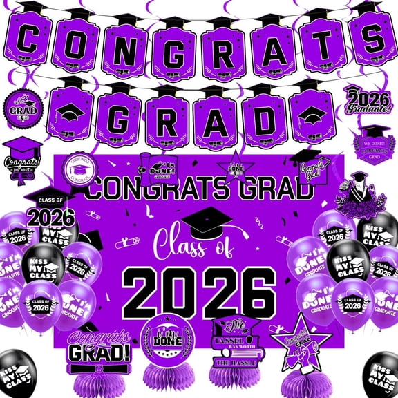 2026 Graduation Decorations, Graduation Party Decorations, Purple Black and Blue Balloons, Congrats Grad Banner, Graduation Photo Props, Photo Booth Props, Graduation Party
