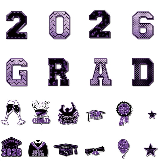 2026 Graduation Decorations, Purple Star Cutouts, Magnetic, Fridge Graduation Party, Grad Cap Decorations, Indoor Outdoor Use, 20 Pc