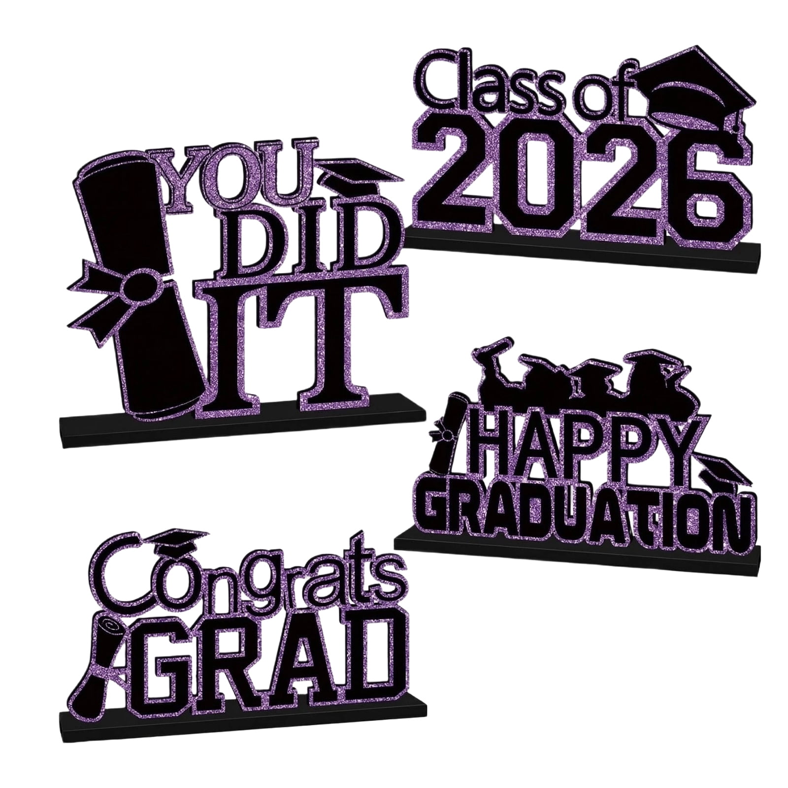2026 Graduation Decorations | Purple Wooden Graduation Party Centerpieces, Class of 2026 Grad Party Decor for Table Display, 4 Pack Graduation Decor for Grad Parties