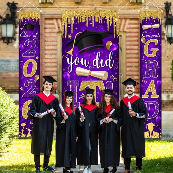 2026 Graduation Door Banner Decorations, Congrats Grad Party Porch Banner, You Did It Door Cover for High Schol College Graduation Party Supplies (Purple)