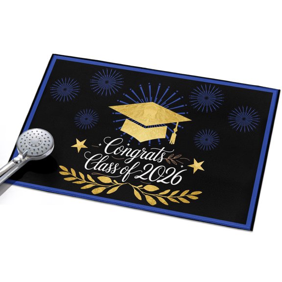 2026 Graduation Entryway Rug 2x3ft Washable Non Slip Bathroom Rug Indoor Floor Front Door Mat Yellow Star Botanical Graduation Cap Rectangle Area Rugs Carpet for Kitchen Office Dining Room Home