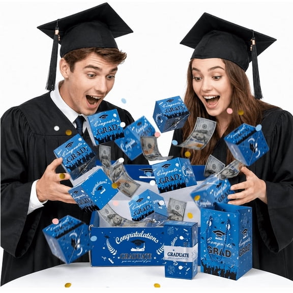 2026 Graduation Explosion Gift Box, Pop Up Money Holder DIY Confetti Card Box, Empty Fillable Exploding Money Gift Box, Creative Memorable Party Favor Present for Graduation Blue