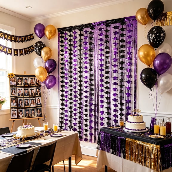 2026 Graduation Foil Curtain, Grad Party Tinsel Backdrop for Celebration Event