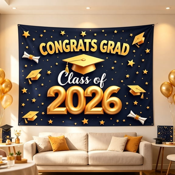 2026 Graduation Garage Door Cover Congrats Grad Door Banner For Black And Gold Graduation Party Outdoor Graduations Photo Booth Background Banner Graduation Season Graduation Gift Blessings
