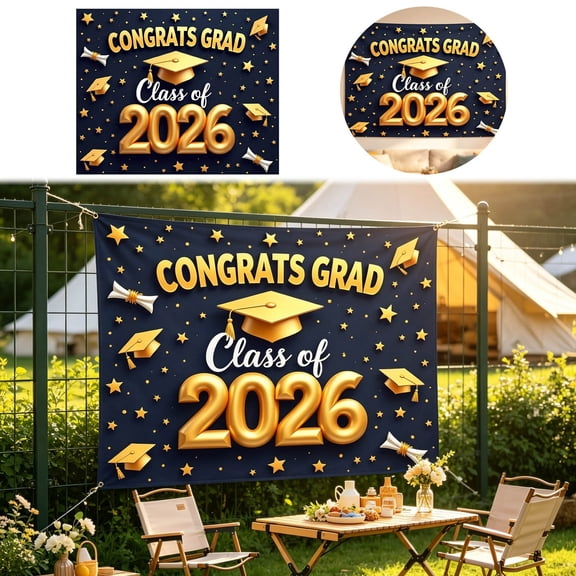 2026 Graduation Garage Door Cover Congrats Grad Door Banner For Black And Gold Graduation Party Outdoor Graduations Photo Booth Background Banner Graduation Season Graduation Gift Graduation