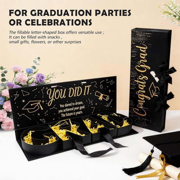 2026 Graduation Gift Box, Fillable Letter Shaped Grad Box Cardboard Gift Box for Graduation Gifts