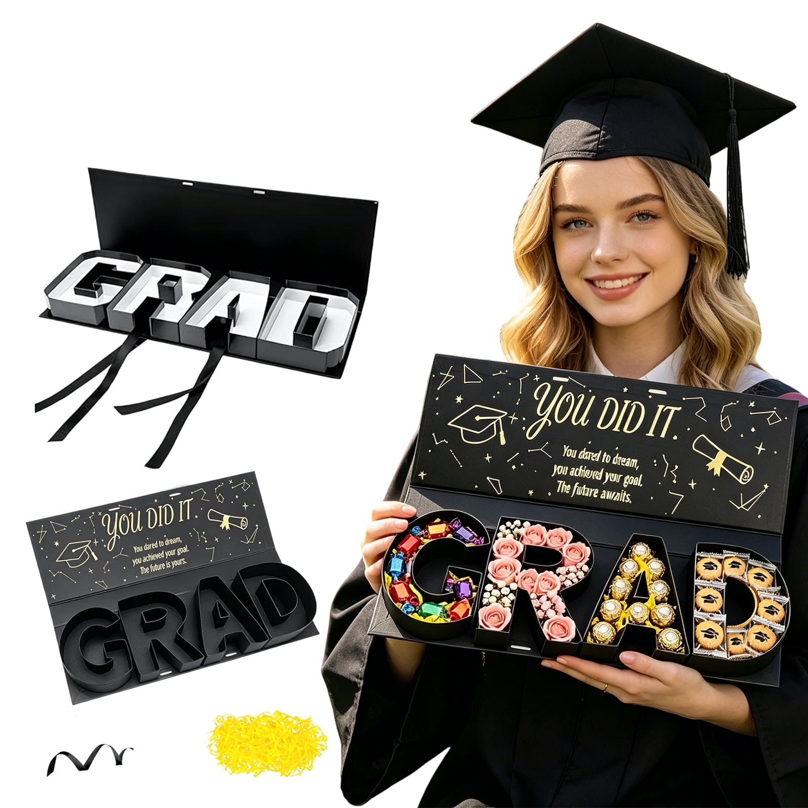 2026 Graduation Gift Box, GRAD Letter Shaped Fillable Box for Flowers ...