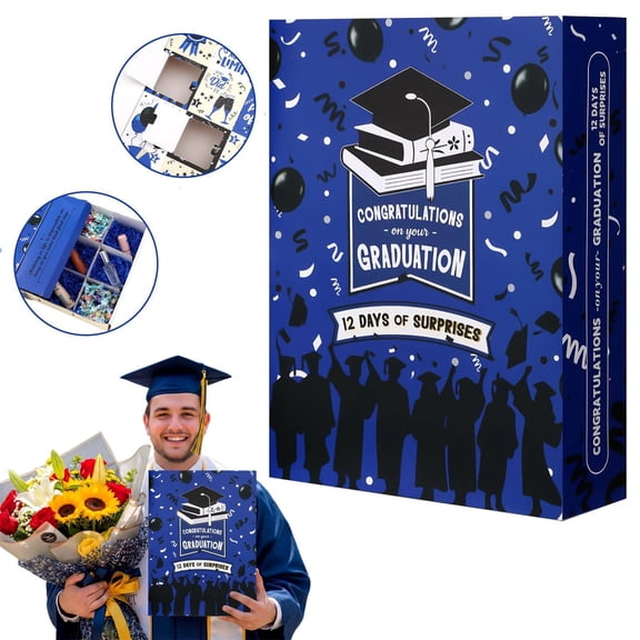 2026 Graduation Gift Box - Graduation Countdown Calendar Gift Box 12 Days with Filling Raffia Fill It Yourself Empty Boxes for Graduates Her Him High School College,13"x10"x3"(A)