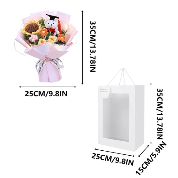 2026 Graduation Gift Set with Knitted Flower Bouquet & Graduation Bear | Elegant Gift Bag for Celebrations, High School & College Achievements