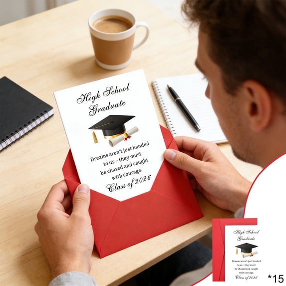2026 Graduation Greeting Card Set with Envelopes, Folded Postcard for High School College Grads, 15-Pack, 6.9 x 9.1 Inch