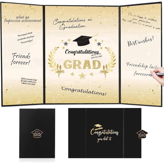 OuMuaMua Graduation Guest Book, 1 Pcs per pack, Classic Black Gold Keepsake Book for High School and College Graduation Ceremony and Party Events