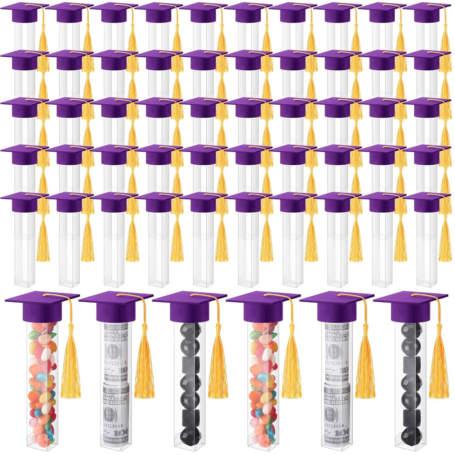 Graduation Containers 2026 Graduation Gumball Tubes Candy Containers with Gold Tassels, 50 ...
