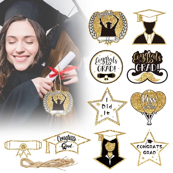 2026 Graduation Hanging Ornaments Tags, 2026 Graduation Decorations, Graduation Gifts for Him, Gold Glitter Congrats Grad Paper Pendants, Grad Cap Diploma Shaped Decor 10Pcs