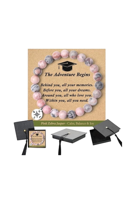 2026 Graduation Imperial Jasper Bracelet with Compass Charm – Meaningful Adventure‑Themed Jewelry Gift Suitable for Him & Her, Perfect for High School & College Graduation Events B