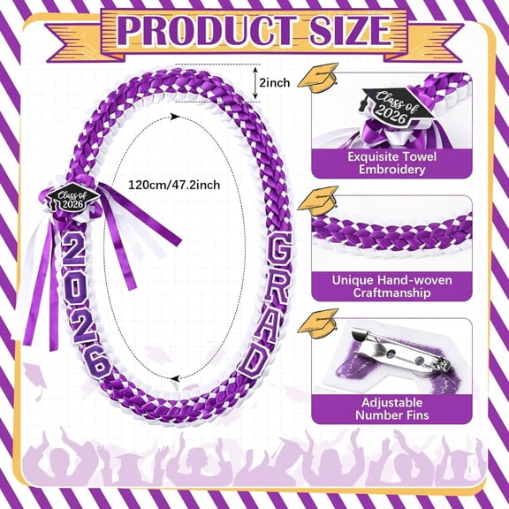 2026 Graduation Leis Class of 2026 Grad Ribbon Money Lei Handmade Double Braided Necklace for Graduation Gifts Supplies