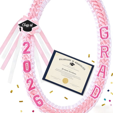 2026 Graduation Leis for Him Her, Handmade Double Braided Ribbon Lei Necklace with Grad Letters, Class of 2026 Honor Cord, 47.2” Money Lei for Graduation Gifts