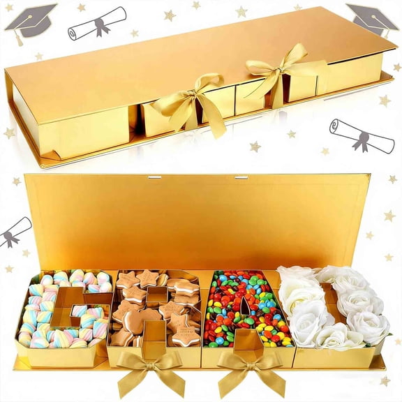 2026 Graduation Letter Shaped Fillable Cardboard Gift Box, DIY Tray 22x7.5x2 Inch for Grad Party Decor Centerpieces and Custom Keepsakes