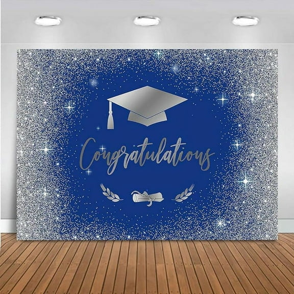 2026 Graduation Party Backdrop Blue Silver Glitter Class of 2026 Graduation Decorations Congratulations 2026 Graduates Banner Photo Booth Props