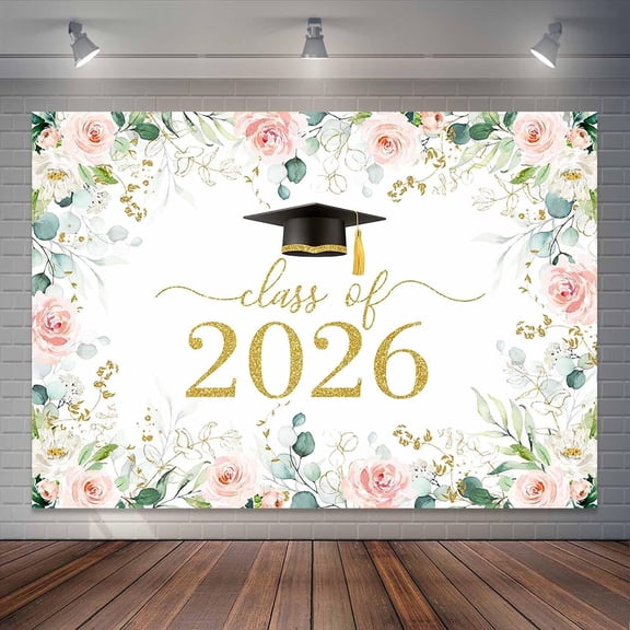 2026 Graduation Party Backdrop Blush Pink Floral Class of 2026 Congrats Grad Background Greenery Graduation Prom Party Cake Table Decorations Photo Booth Props Banner