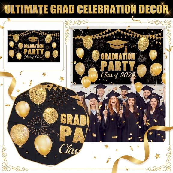 2026 Graduation Party Banner Cloth Hanging Flag Decorative Photo Background for Graduation , Senior Celebration, Class Party Wall Decor Photo Booth Props A