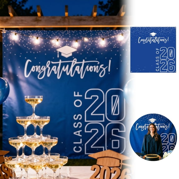 2026 Graduation Party Banner Polyester Congrats Grad Photo Backdrop for School Celebration Wall Hanging Decor 70.87 Inch