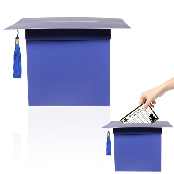 2026 Graduation Party Card Box, Congrats Cap Card Holder Box with Tassel for 2026 Graduation Party Decoration and Grad Parties (Blue)
