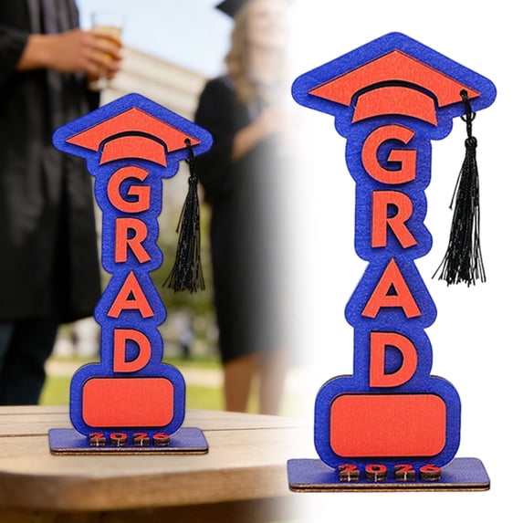 2026 Graduation Party Decoration, Wooden GRAD Letters Tabletop Sign Graduation Decor, Class of 2026 Table Centerpieces Grad Congratulate Table Toppers, for High School College, 4*9 inch