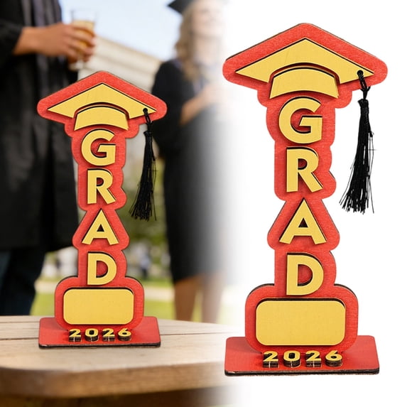 2026 Graduation Party Decoration, Wooden GRAD Letters Tabletop Sign Graduation Decor, Class of 2026 Table Centerpieces Grad Congratulate Table Toppers, for High School College, 4*9 inch