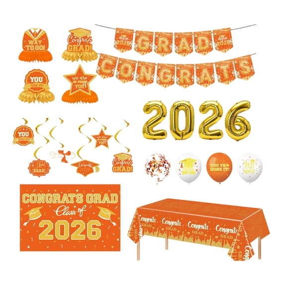 2026 Graduation Party Decorations Kit – Gold Balloon Garland Set with “Class of 2026” Banner, 7-Piece Festive Decoration for Graduation Ceremony, Photo Backdrop & Classroom Celebration