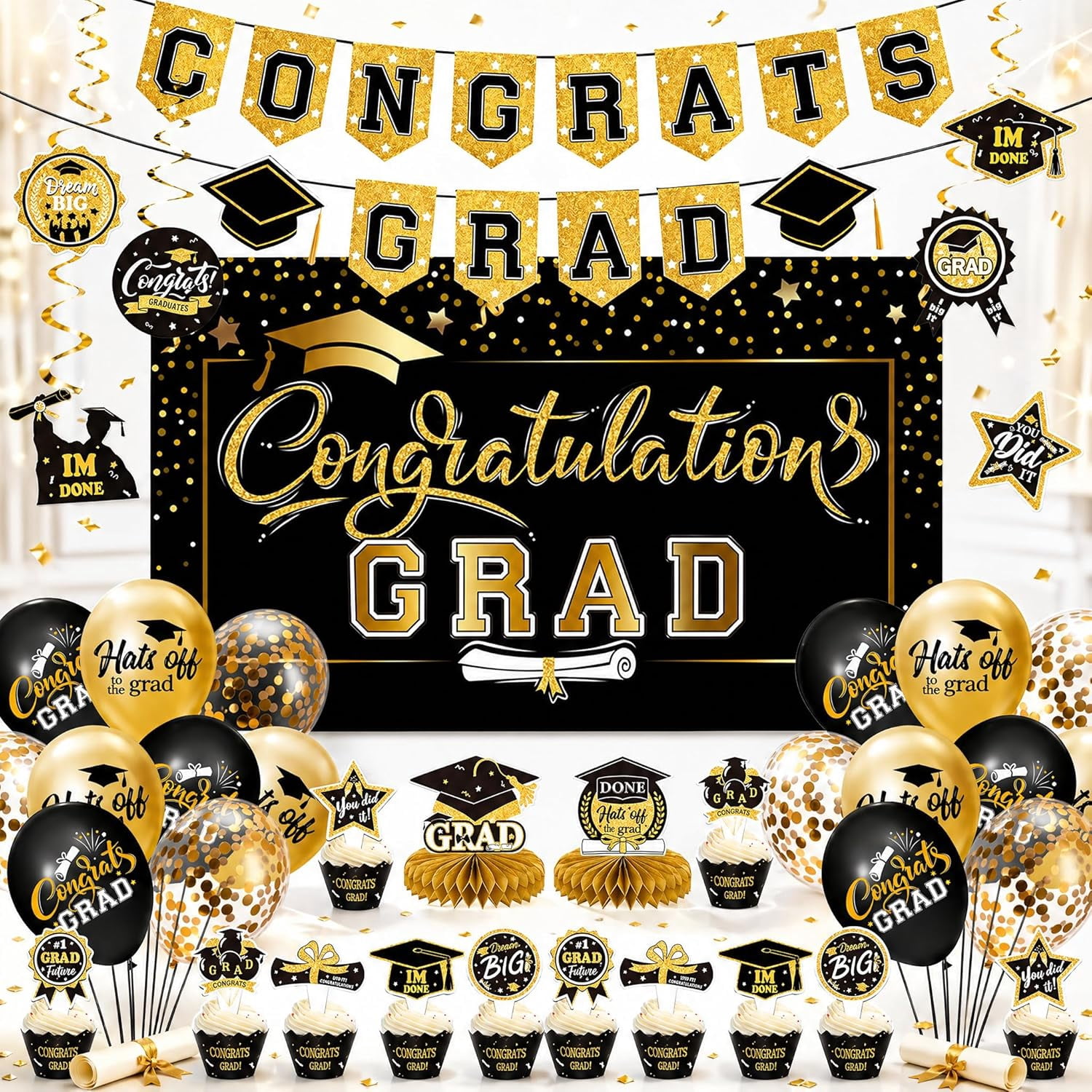 DECHISY Graduation Decorations 2026 Black and Gold Themed Set ...