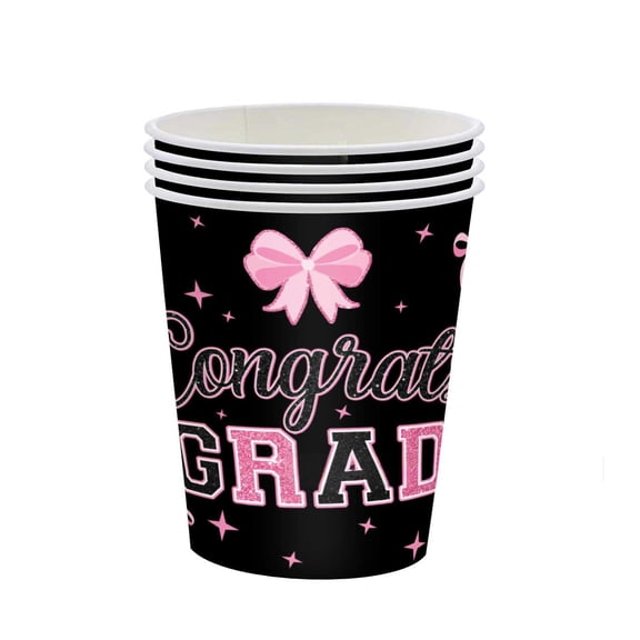 2026 Graduation Party Decorations Theme Tableware Set for High School Senior Celebration 24 x Paper Cups Black