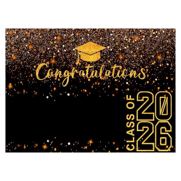 2026 Graduation Party Photo Booth Background Black Polyester With Gold Sequins Celebration Banner For Graduates Flags_ Banners & Accessories