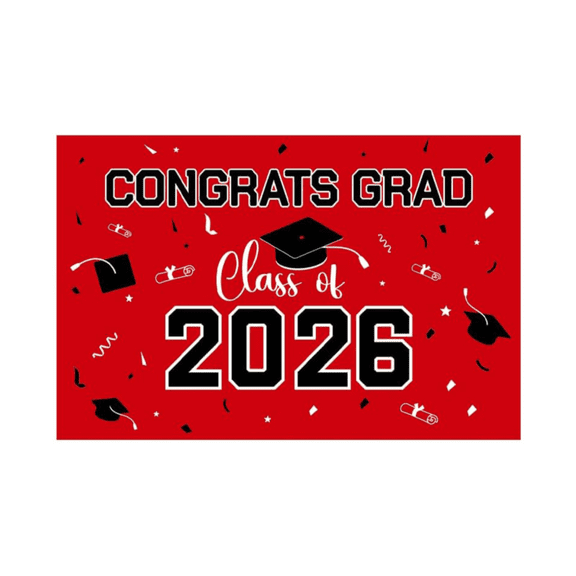 2026 Graduation Party Plastic Backdrop Banner,Class of 2026 Congrats Grad Banners Graduation Photography Backdrops Grad Party Decor Banner for All Grades Grad Parties Selfie Station Photography,Red