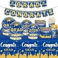 thumbnail image 1 of 2026 Graduation Party Supplies, Congrats Grad Tableware & Decor Set, Blue Gold Tablecloth for Grad Party (E), 1 of 6